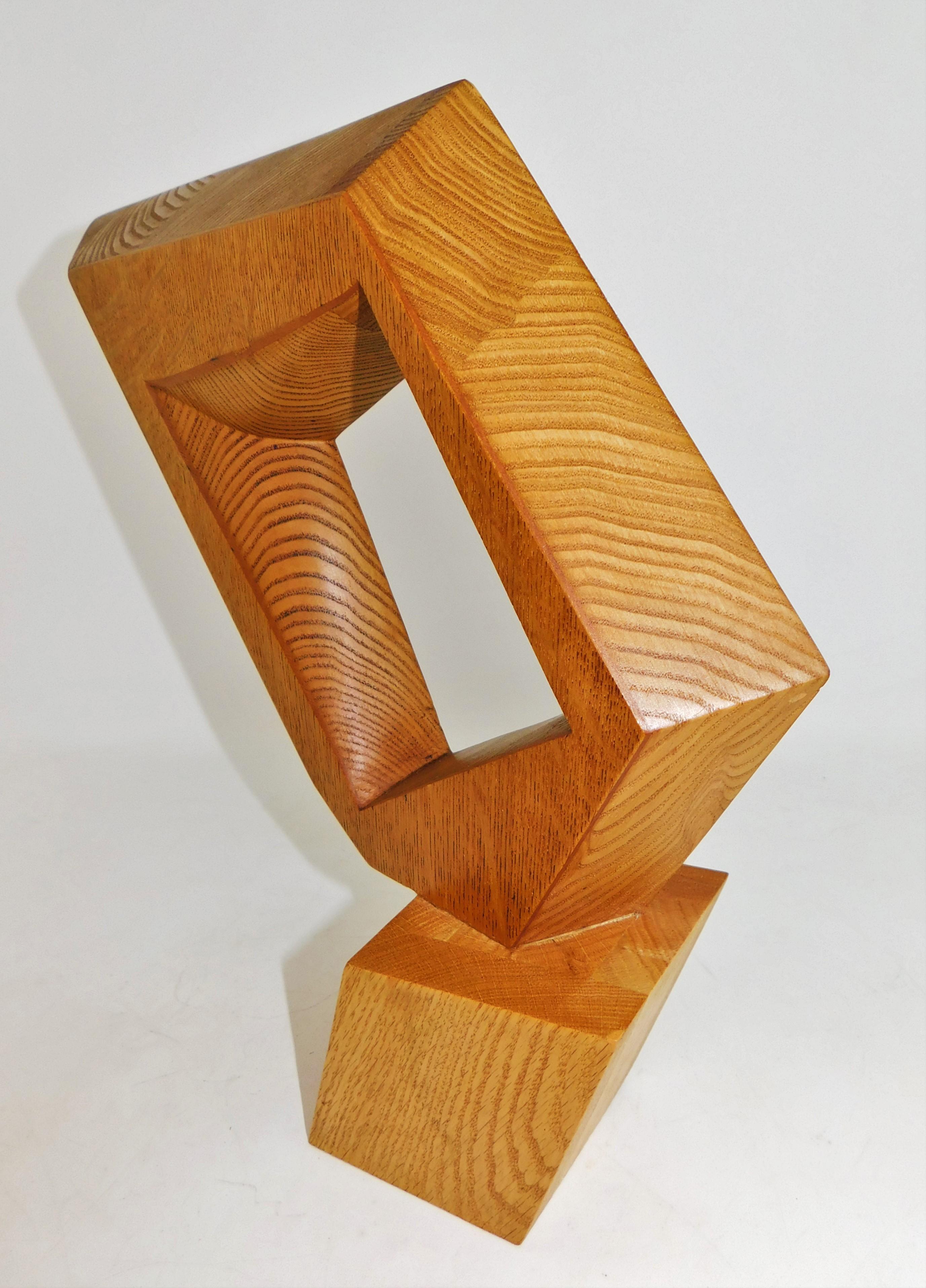 Canadian Signed Modern Abstract Constructivist Styled Wooden Oak Sculpture For Sale