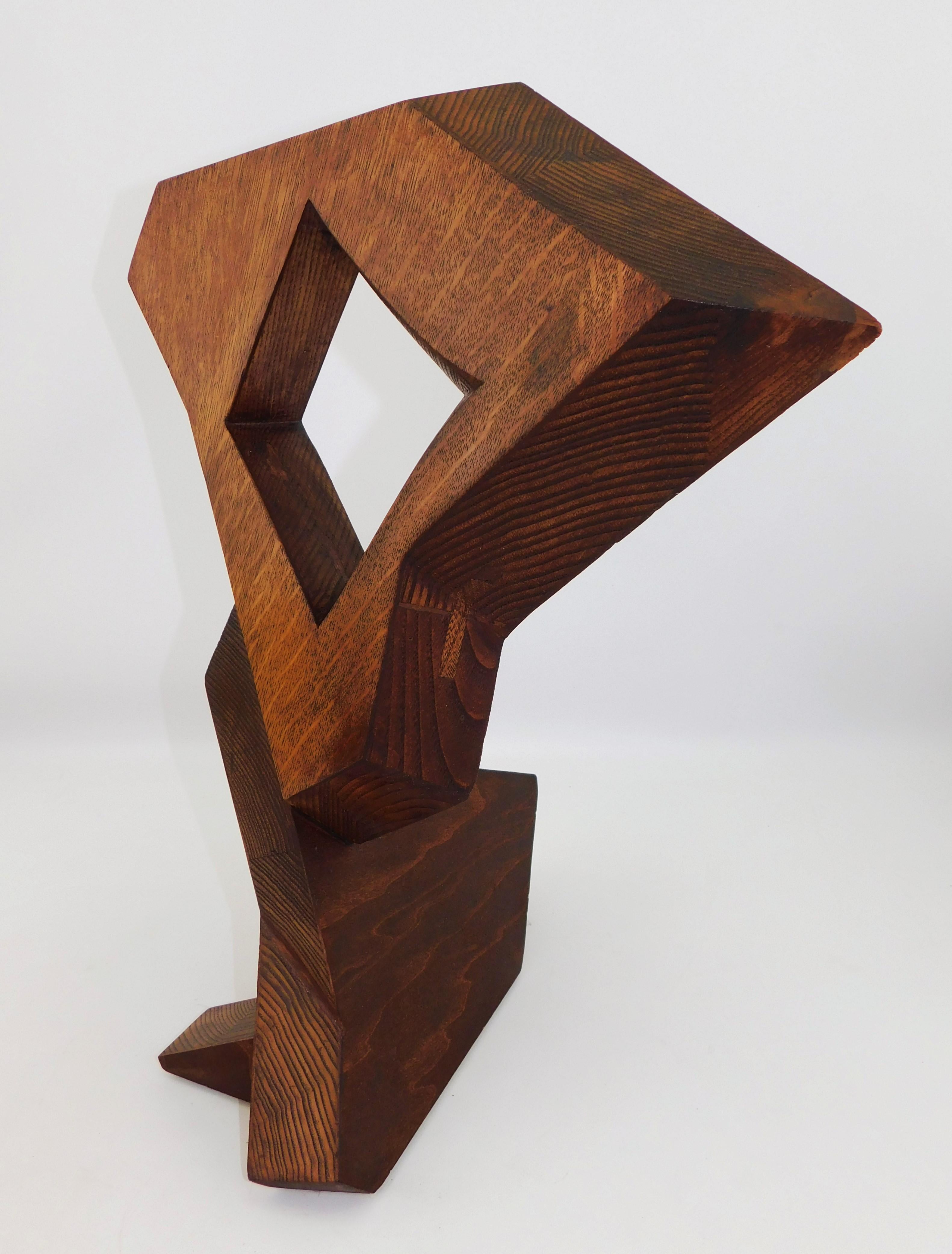 Canadian Signed Modern Abstract Constructivist Styled Wooden Oak Sculpture Czeslaw Budny For Sale