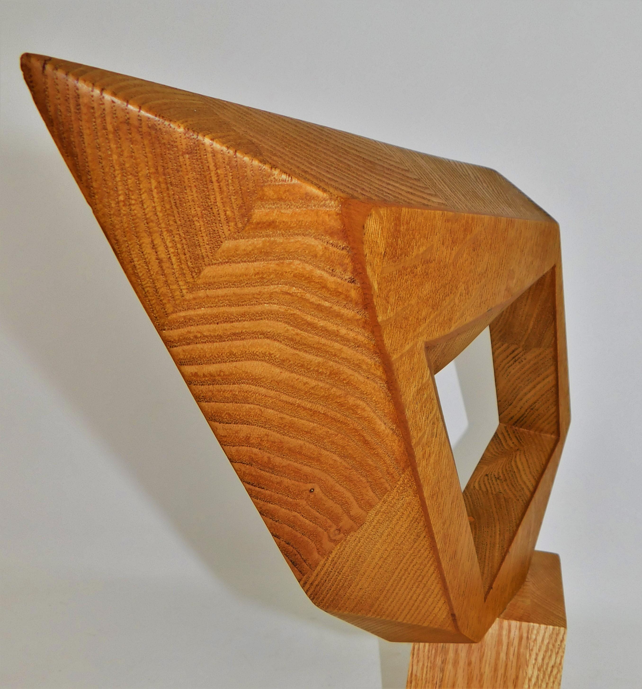 Hand-Crafted Signed Modern Abstract Constructivist Styled Wooden Oak Sculpture For Sale