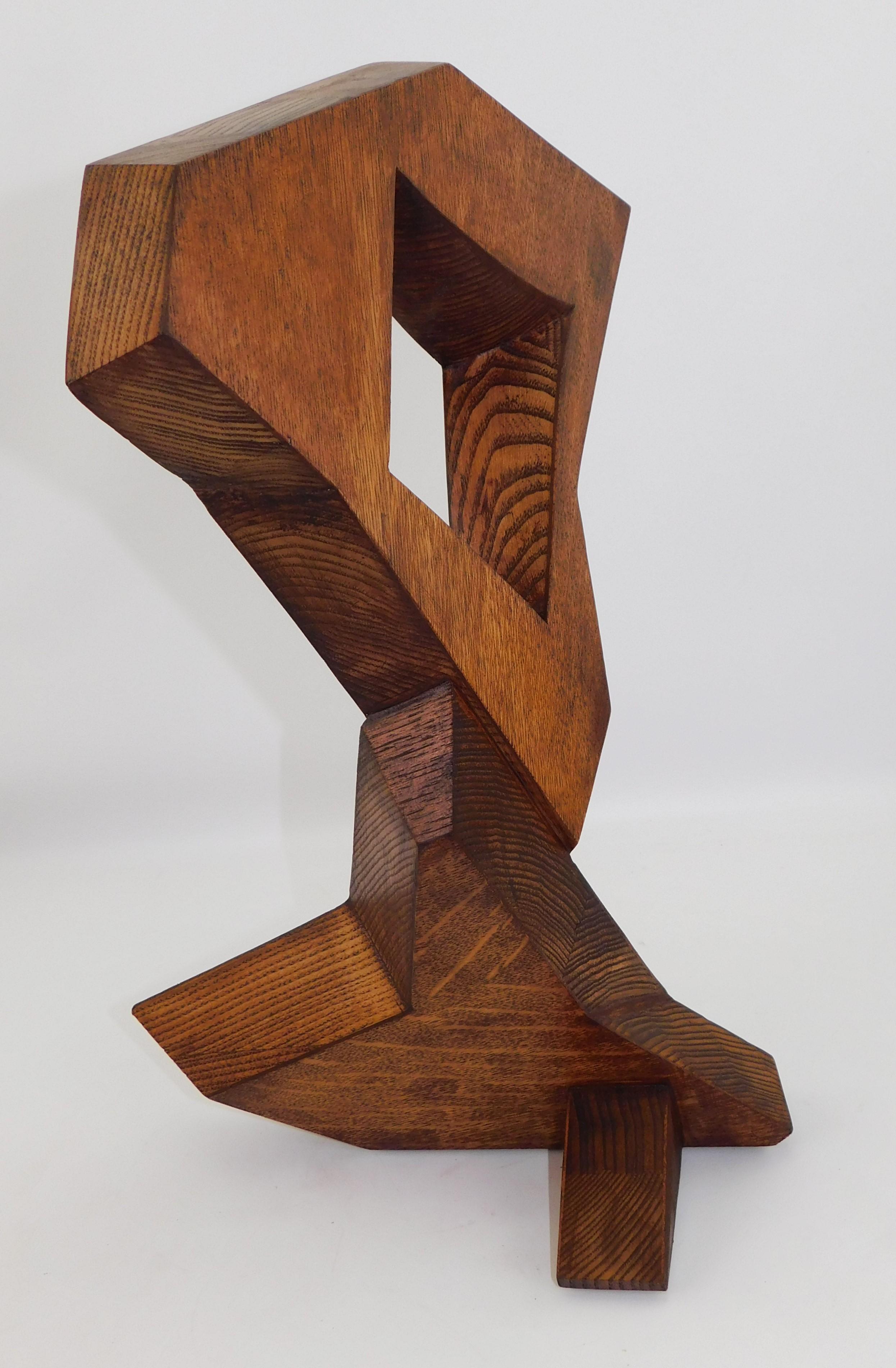 Hand-Crafted Signed Modern Abstract Constructivist Styled Wooden Oak Sculpture Czeslaw Budny For Sale