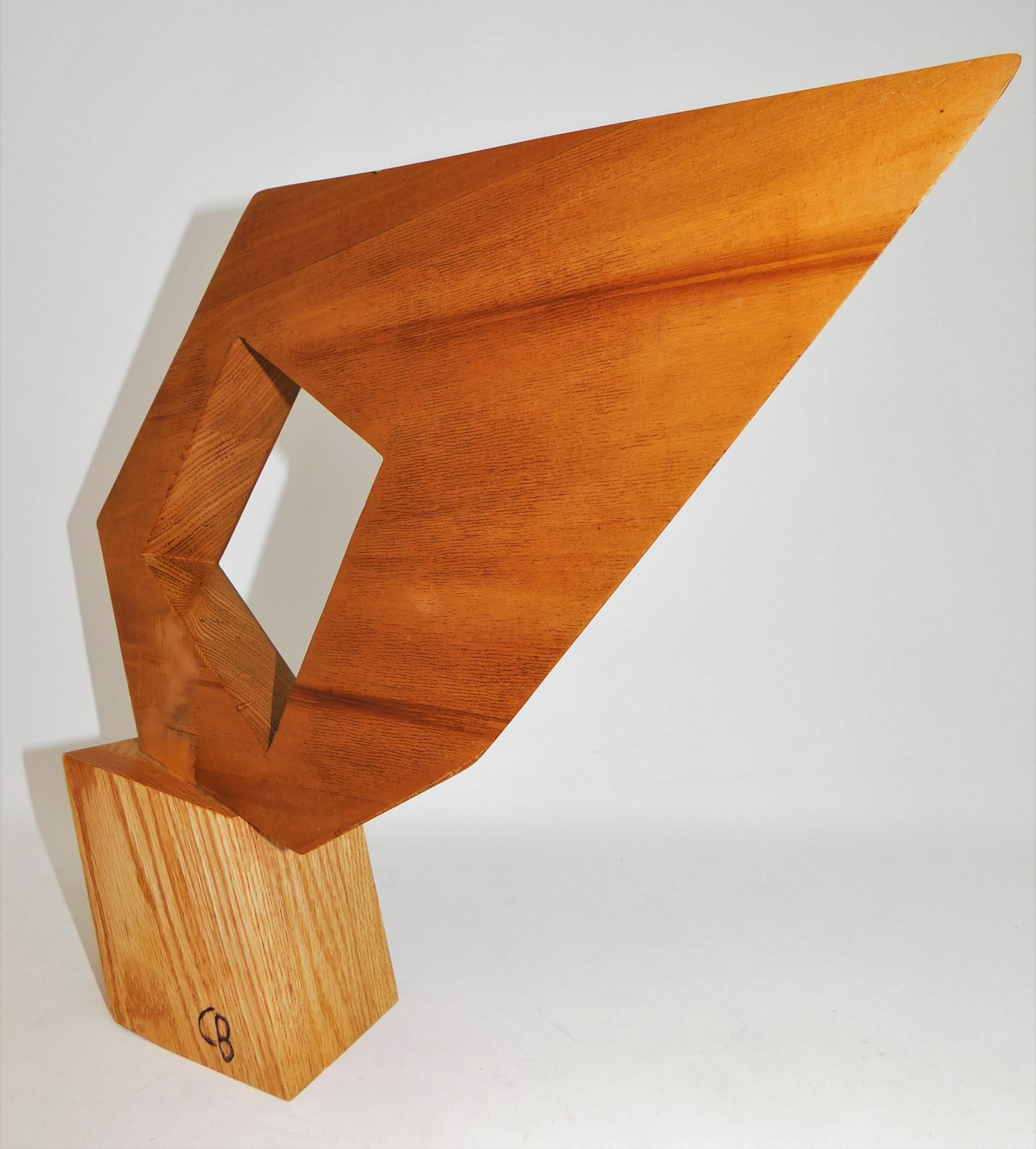 Signed Modern Abstract Constructivist Styled Wooden Oak Sculpture In Excellent Condition For Sale In Hamilton, Ontario