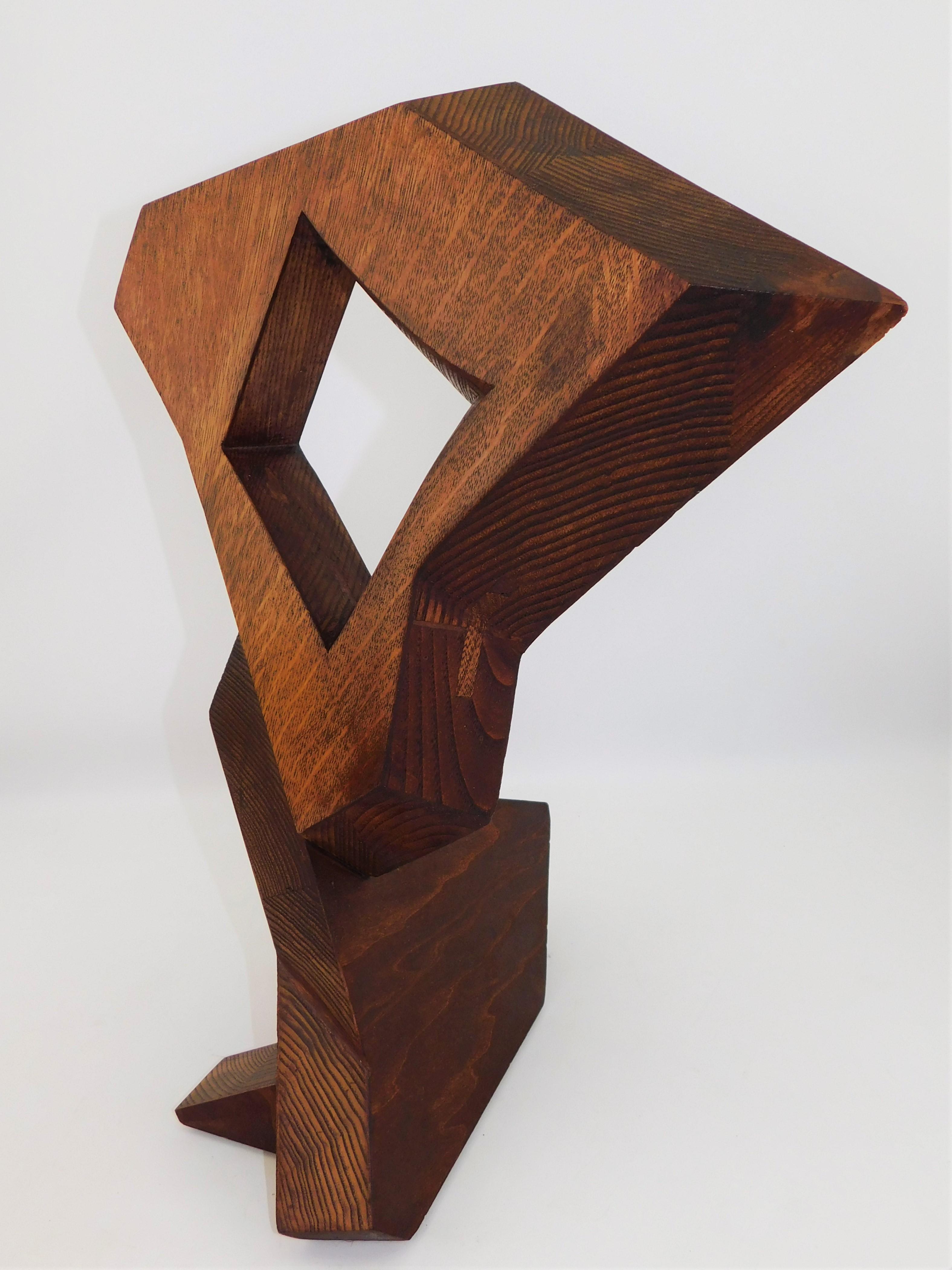 Signed Modern Abstract Constructivist Styled Wooden Oak Sculpture Czeslaw Budny In Good Condition For Sale In Hamilton, Ontario