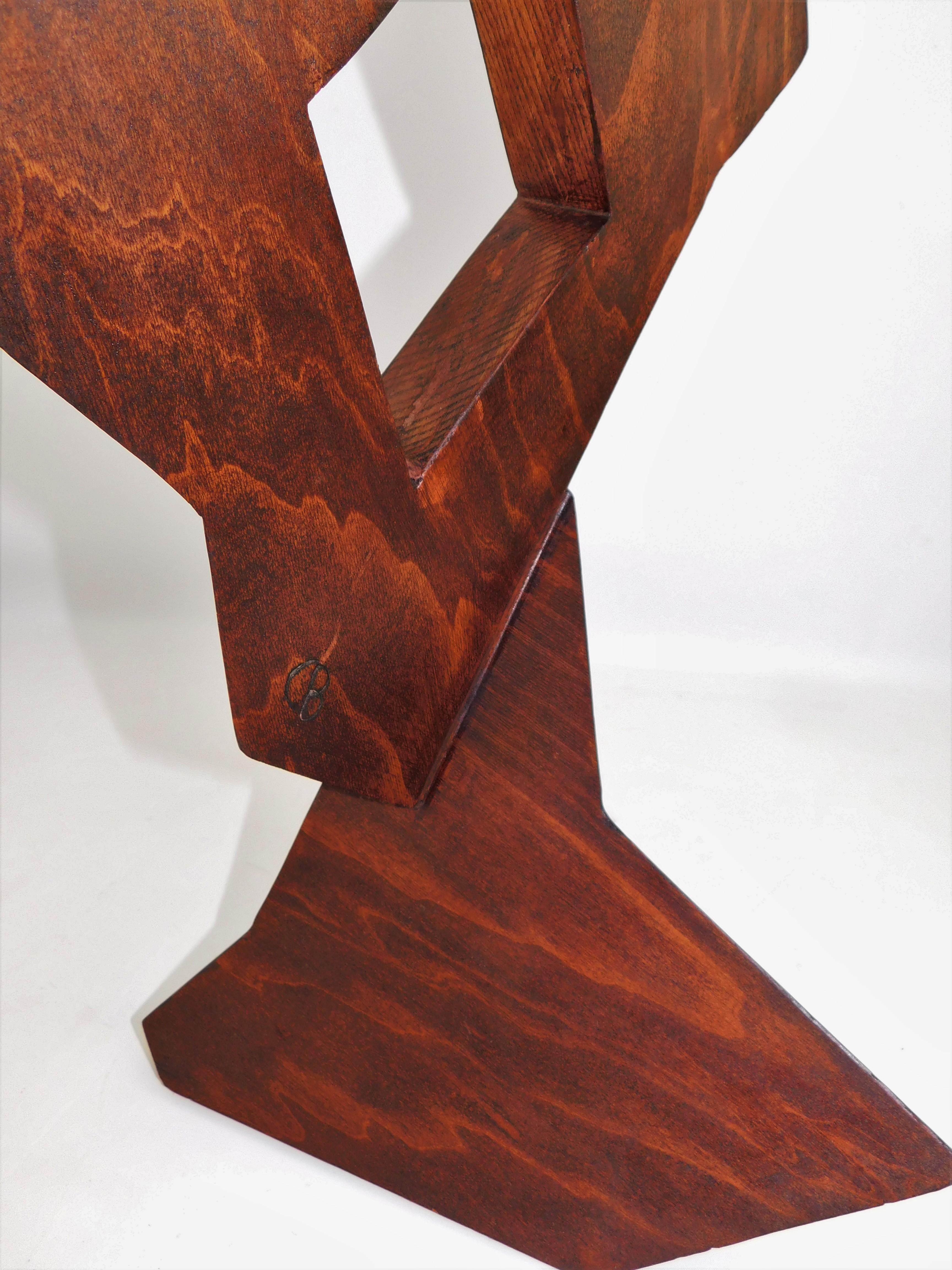 Contemporary Signed Modern Abstract Constructivist Styled Wooden Oak Sculpture Czeslaw Budny For Sale