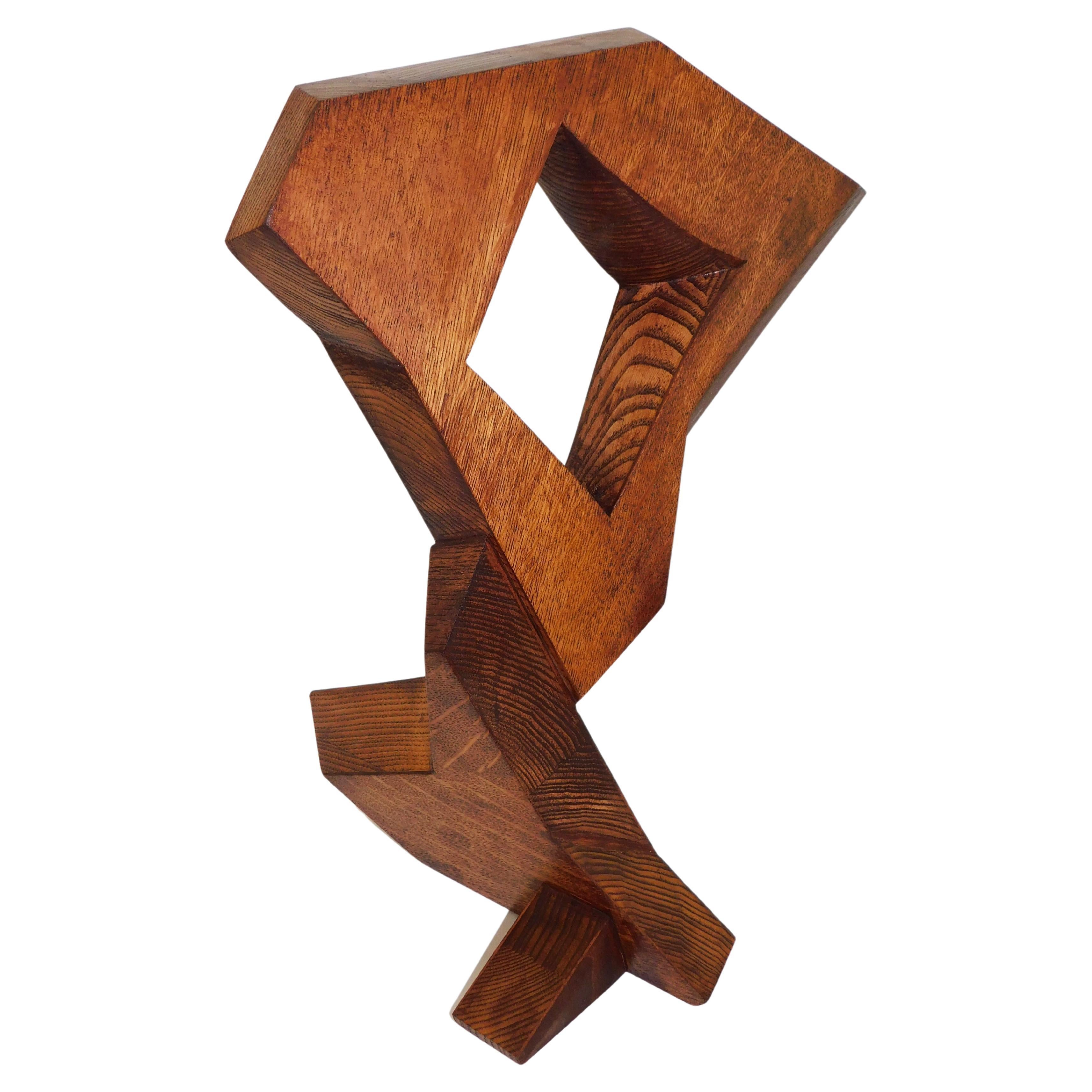 Signed Modern Abstract Constructivist Styled Wooden Oak Sculpture Czeslaw Budny