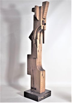 Signed Modern Abstract Constructivist Styled Wooden Sculpture