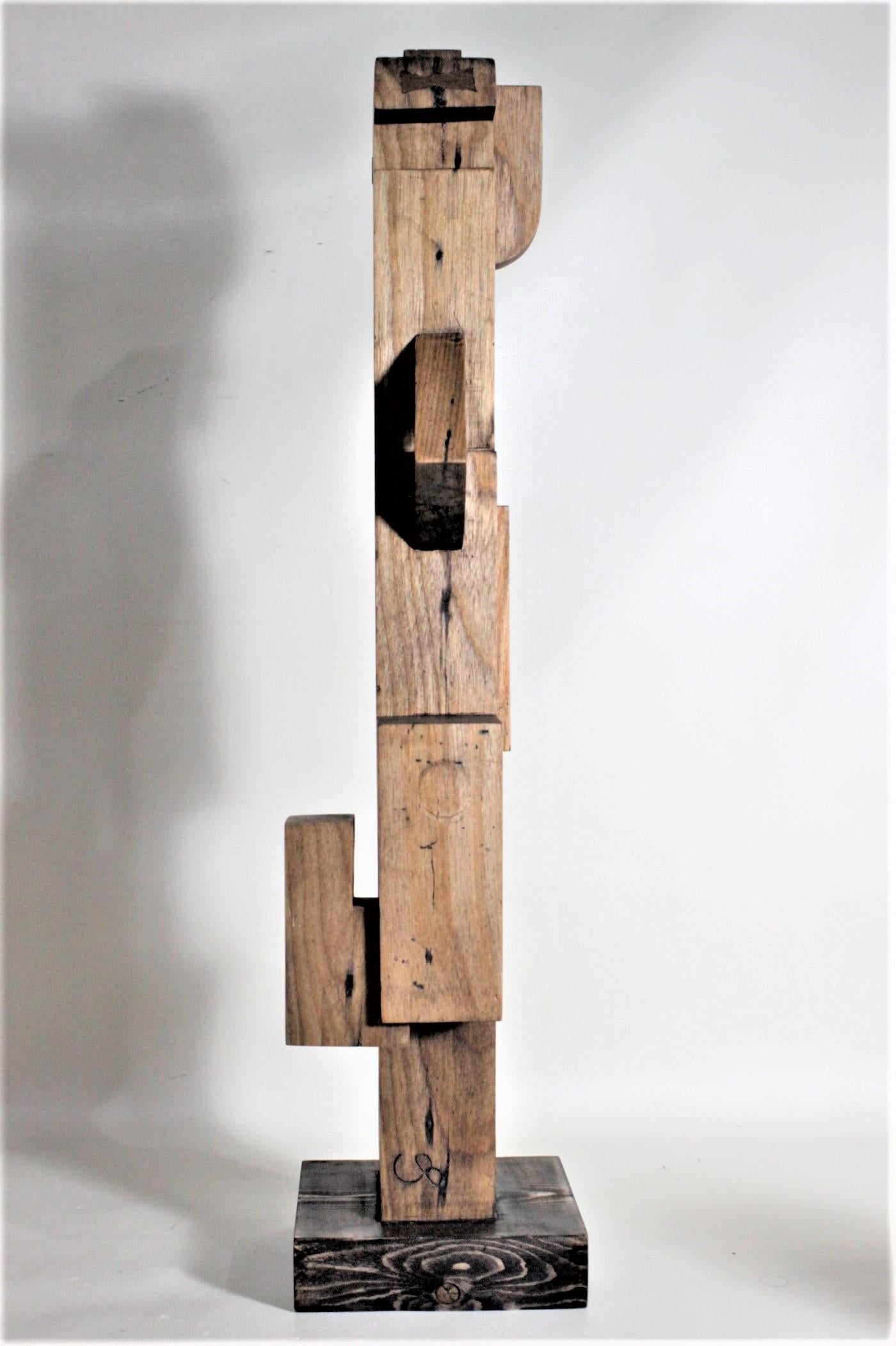 Mid-Century Modern Signed Modern Abstract Constructivist Styled Wooden Sculpture