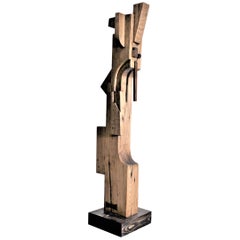 Signed Modern Abstract Constructivist Styled Wooden Sculpture