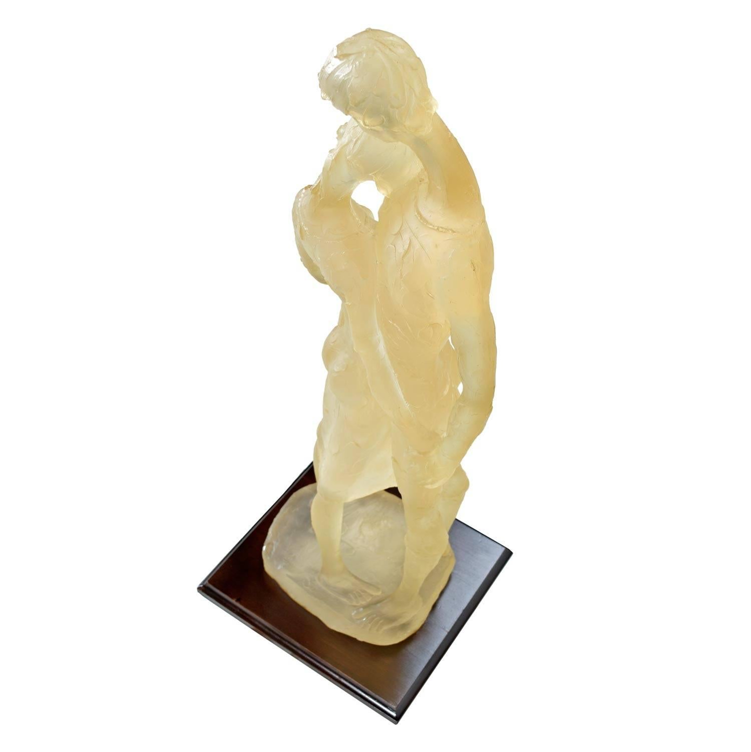 American Acrylic Clear Resin Acrylic Lovers Embrace Figural Sculpture, Signed