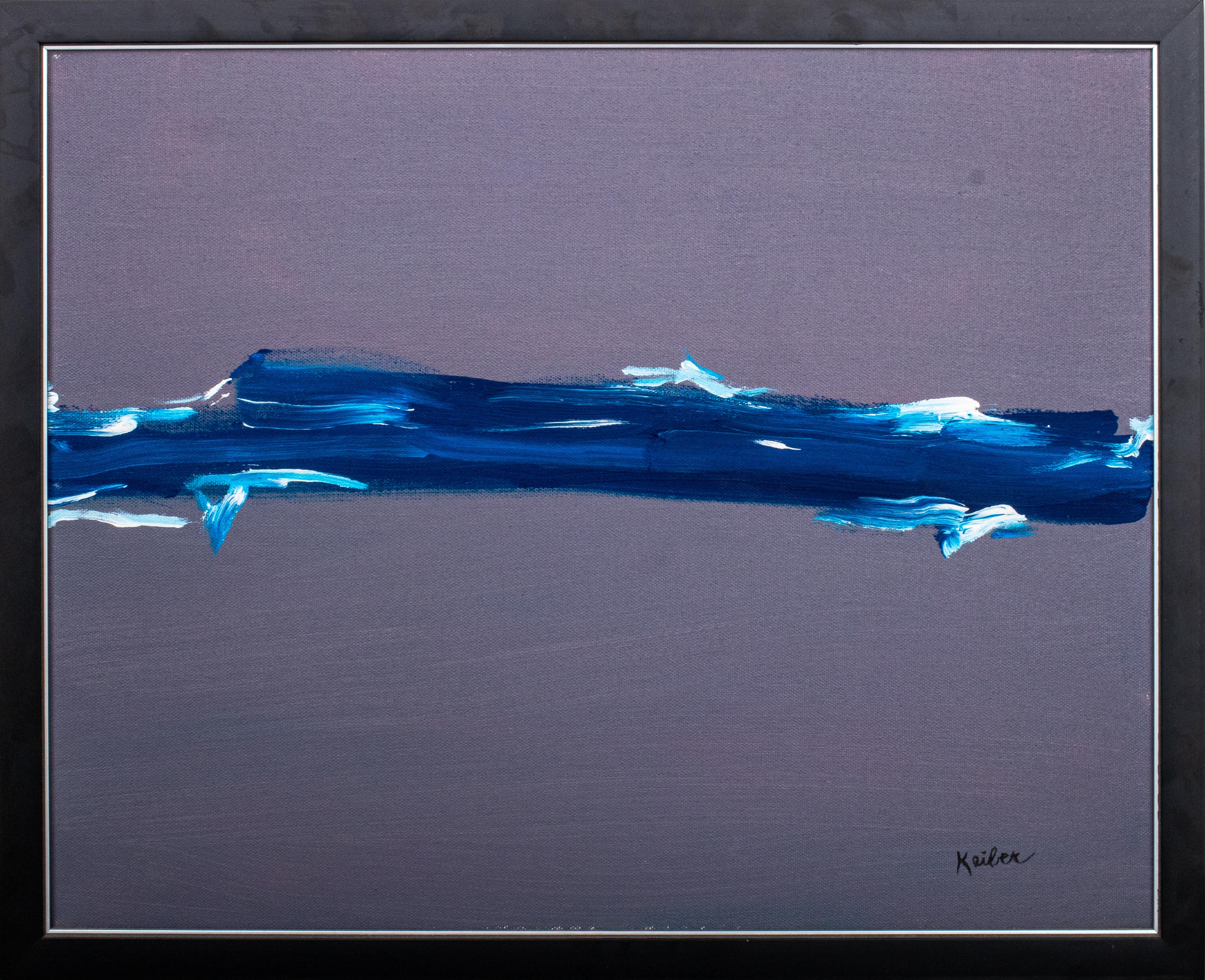 Modern minimalist oil on canvas painting depicting an abstracted azure streak upon a slate gray ground, signed to lower right, titled 