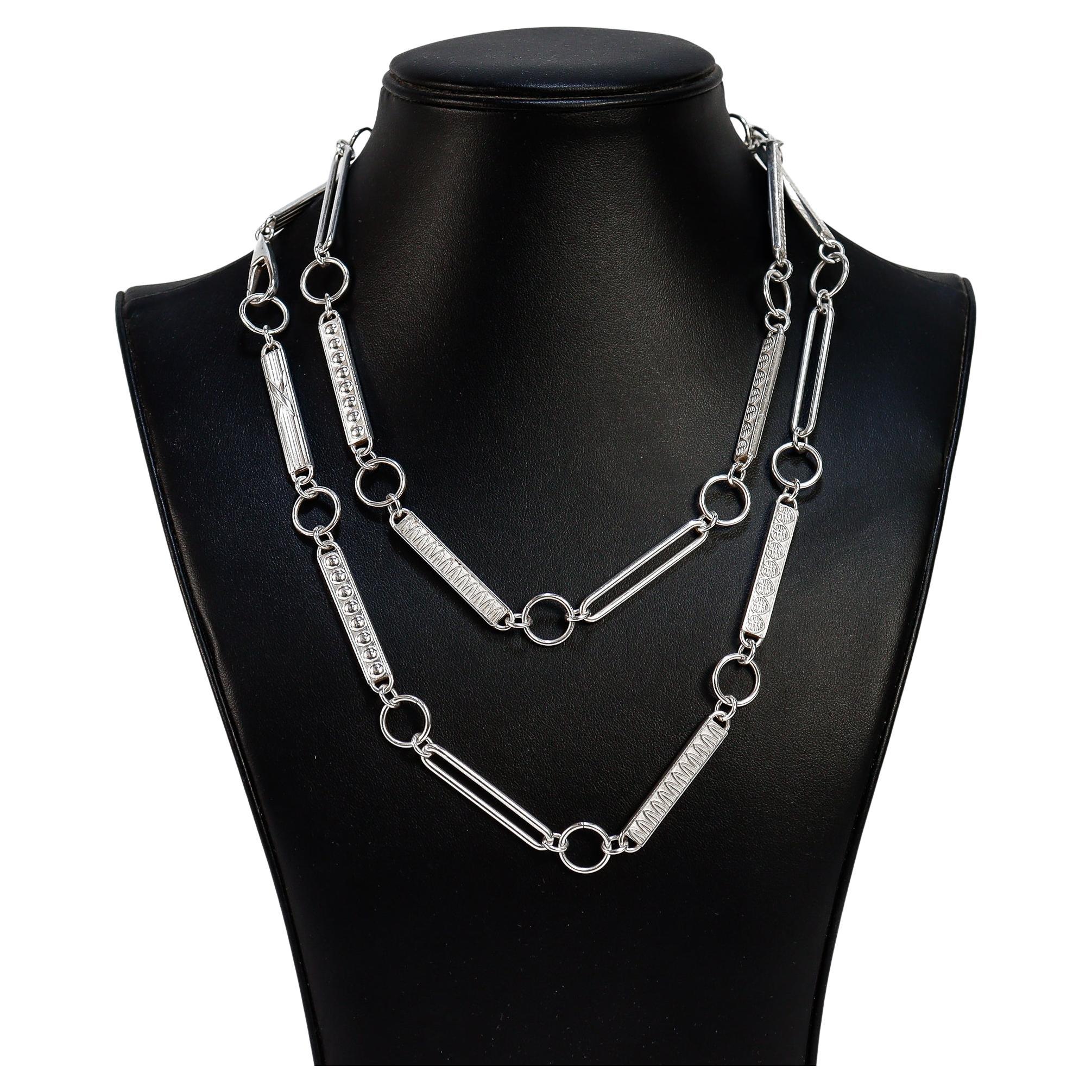 Signed Modern Christofle 38" Sterling Silver Rope Length Link Necklace