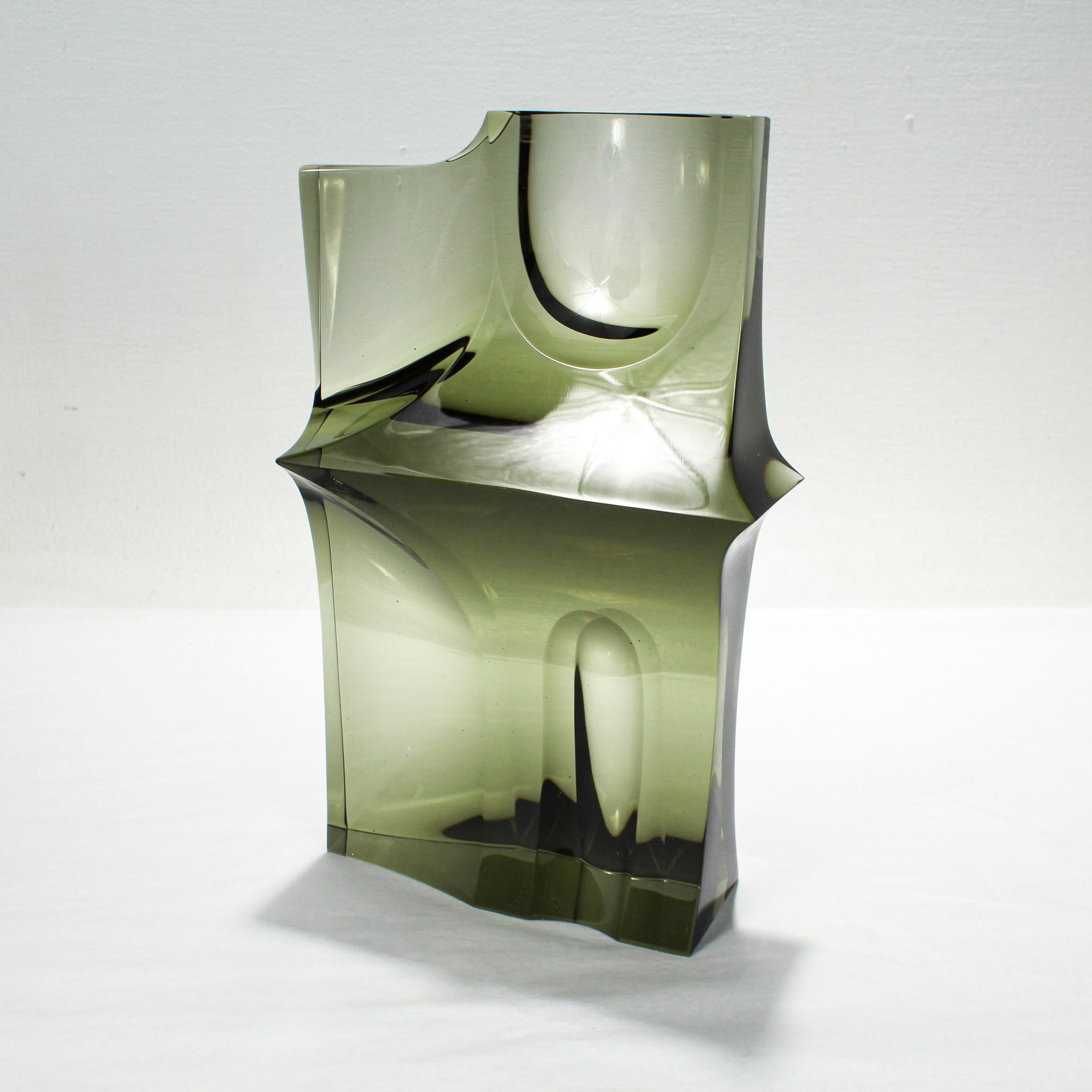 Offered here for your consideration is a fine art glass sculpture.

By Bretislav Novak Jr. 

Novak Jr. is a highly regarded Czech glass artist whose pieces are held in important public & private collections worldwide. 

Signed with an etched