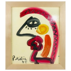 Signed Modern Profile by German Listed Artist Peter Keil Oil on Board, 1975