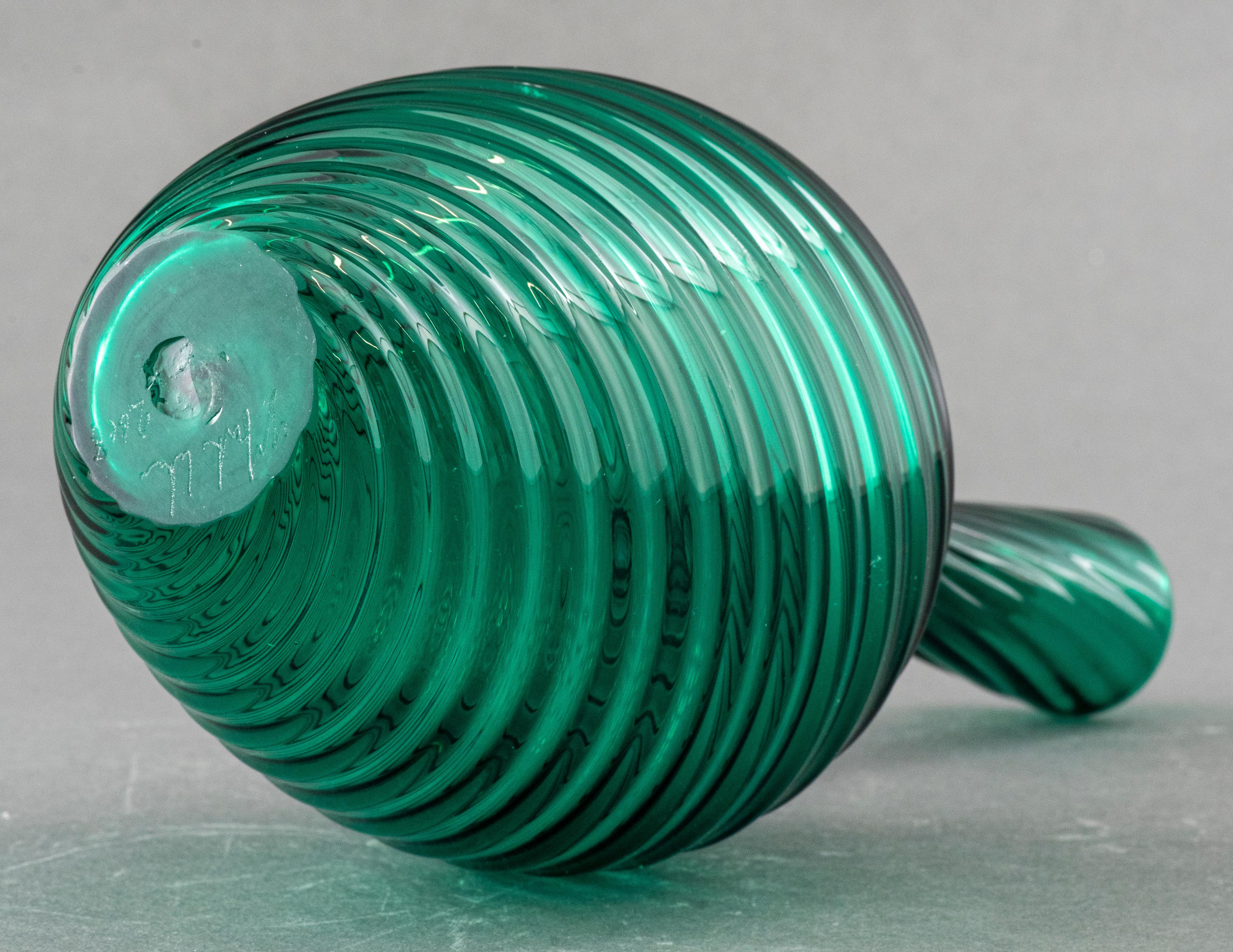 Signed Modern Rippled Art Glass Vase In Good Condition In New York, NY