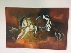 Signed Modernist Arabian Riders on Horses Painting