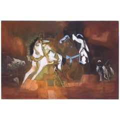 Vintage Signed Modernist Arabian Riders on Horses Painting
