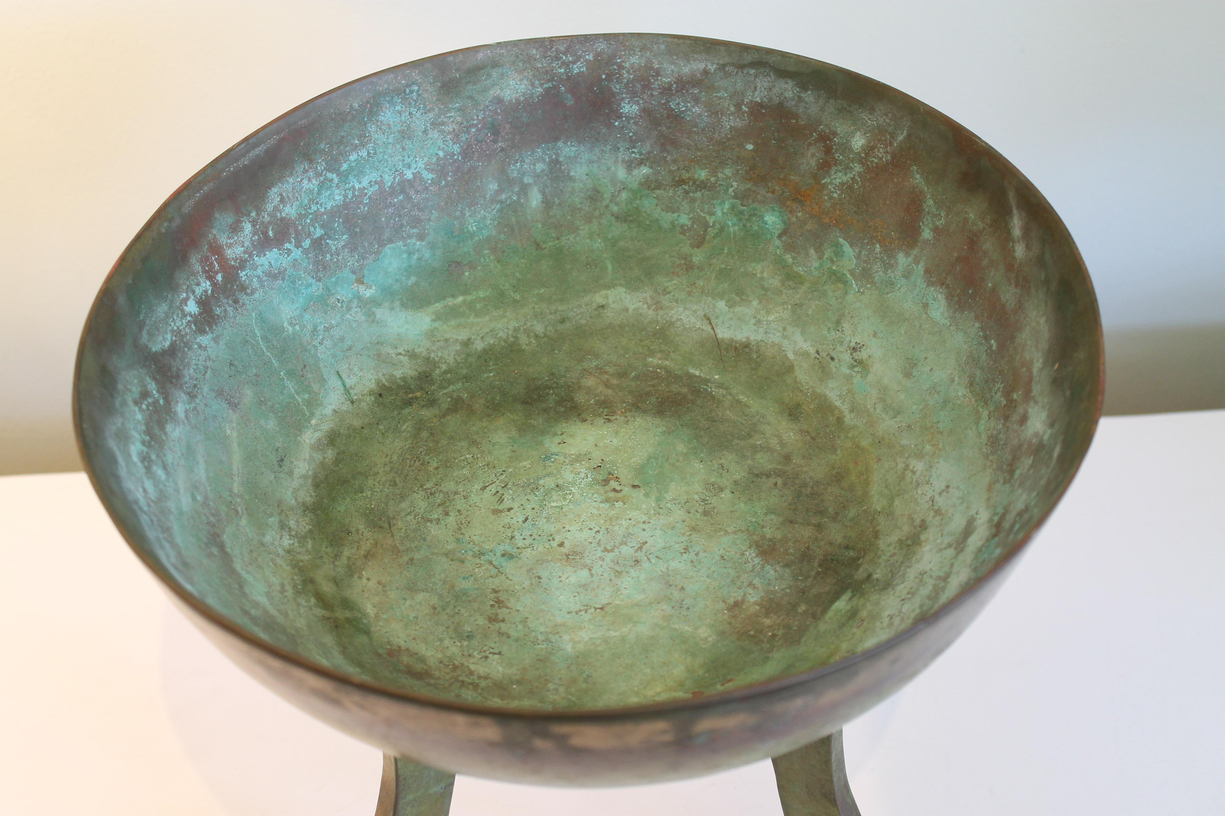 American Signed Modernist Bronze Footed Bowl