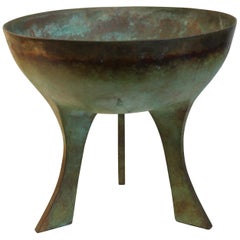 Signed Modernist Bronze Footed Bowl