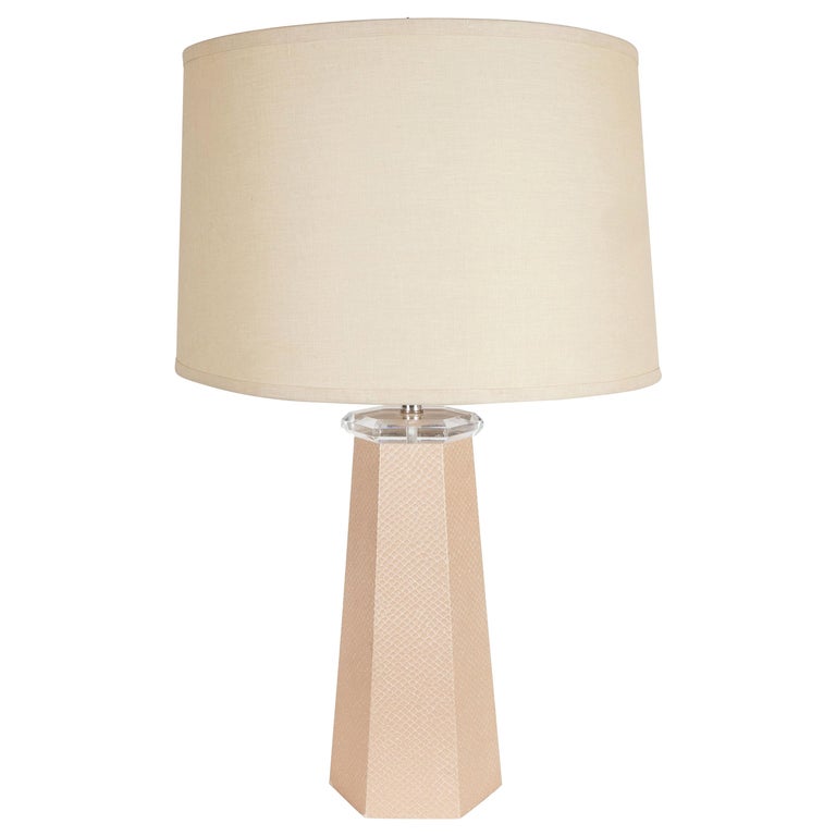 Signed Modernist Karl Springer Hexagonal Table Lamp in Buff-Colored ...