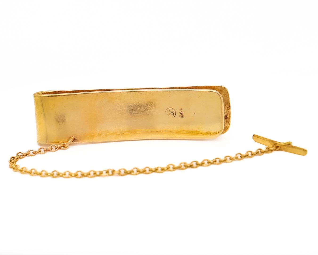 De los hombres Pasador de corbata/clip monedero firmados por el modernista Sam Kramer en oro amarillo de 14k y cabujón de lapislázuli en venta