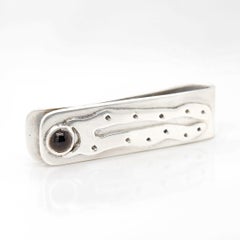 Signed Modernist Sam Kramer Sterling Silver & Onyx Cabochon Money Clip