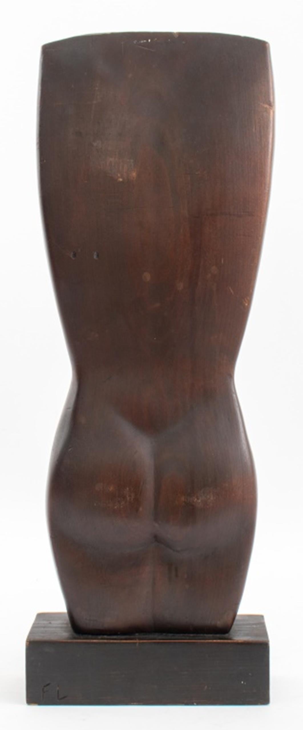 Wood Signed Modernist Sculpture of a Nude Man For Sale