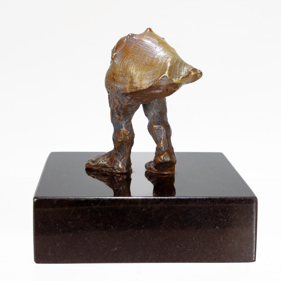Signed Modernist Surreal Bronze Sculpture of a Walking Conch Shell with Leg For Sale 2