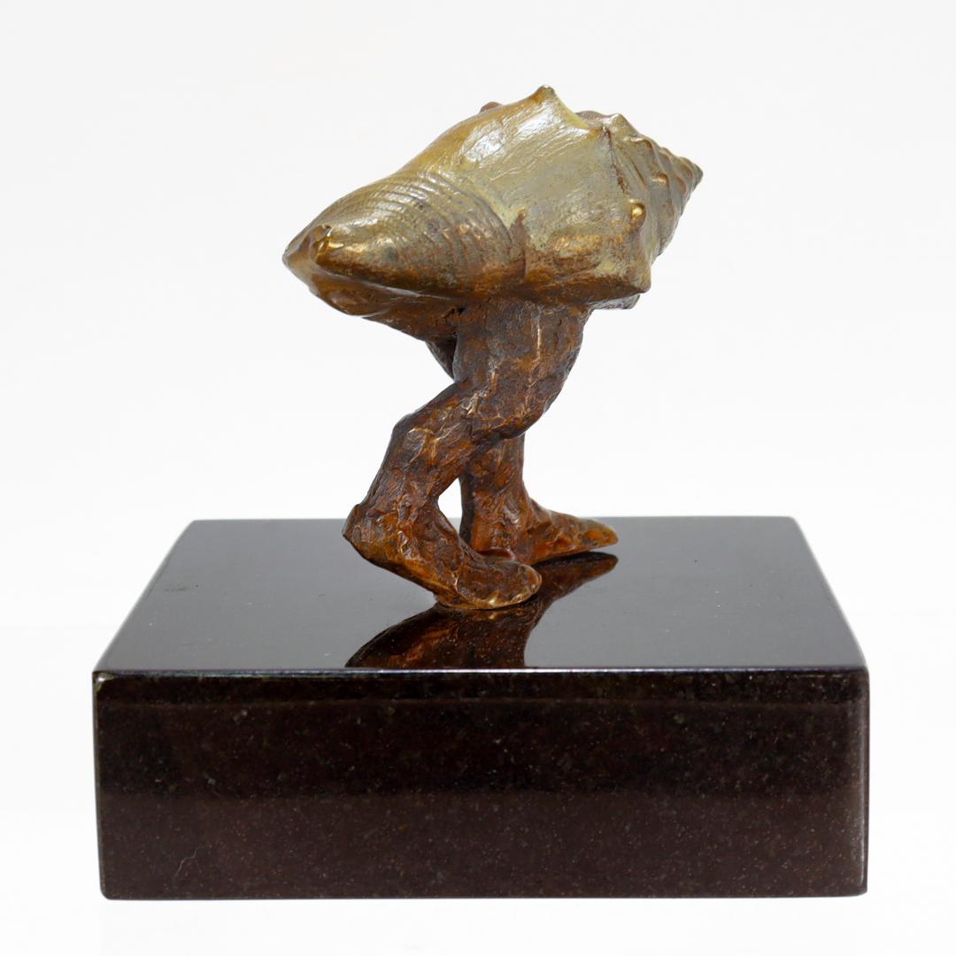 Signed Modernist Surreal Bronze Sculpture of a Walking Conch Shell with Leg For Sale 3