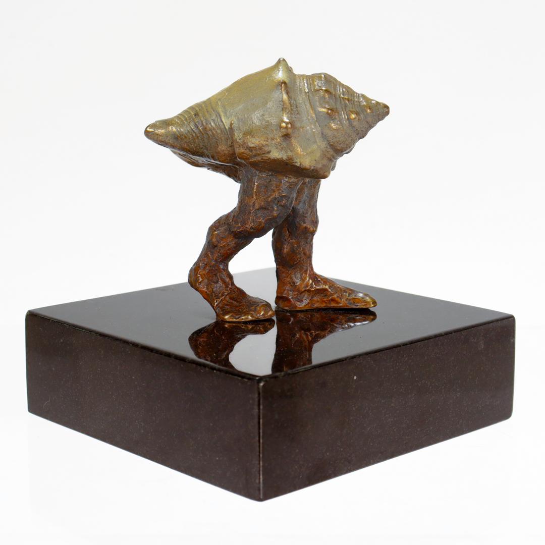 Signed Modernist Surreal Bronze Sculpture of a Walking Conch Shell with Leg For Sale 4