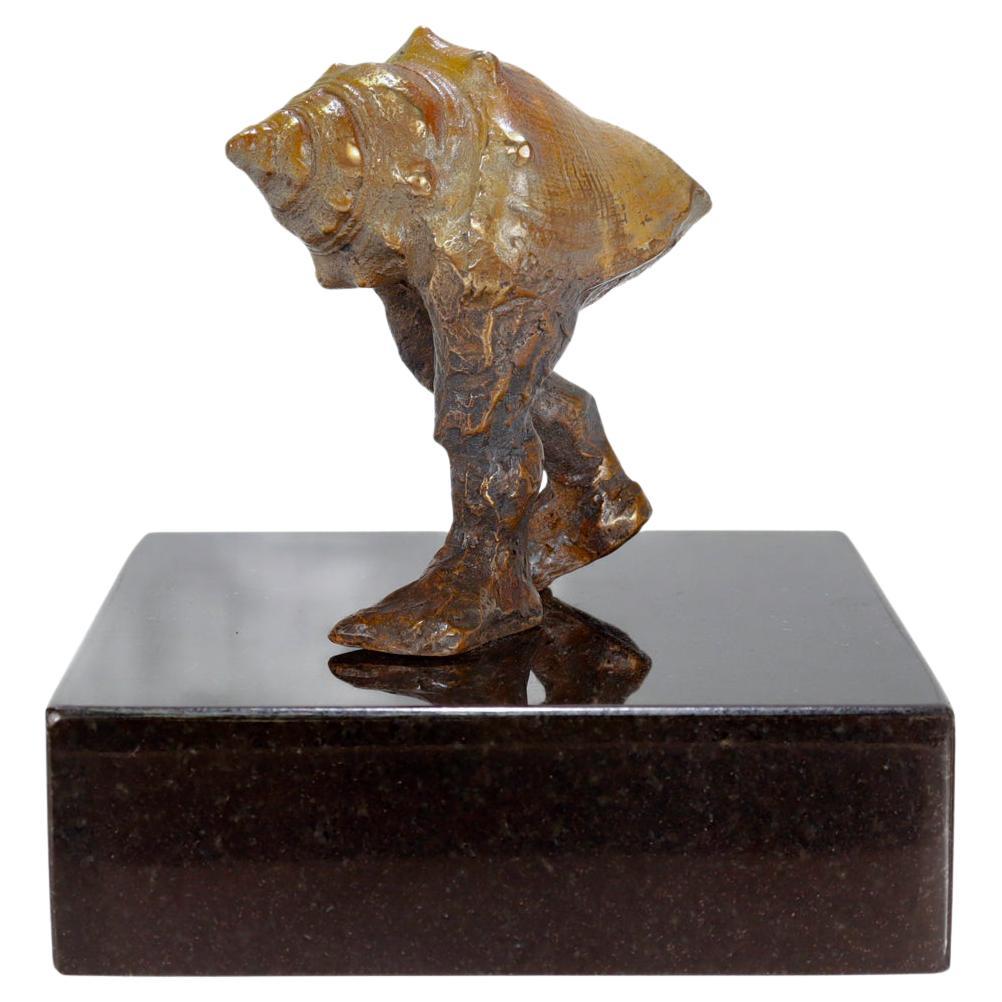 Signed Modernist Surreal Bronze Sculpture of a Walking Conch Shell with Leg