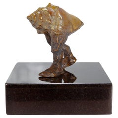 Vintage Signed Modernist Surreal Bronze Sculpture of a Walking Conch Shell with Leg