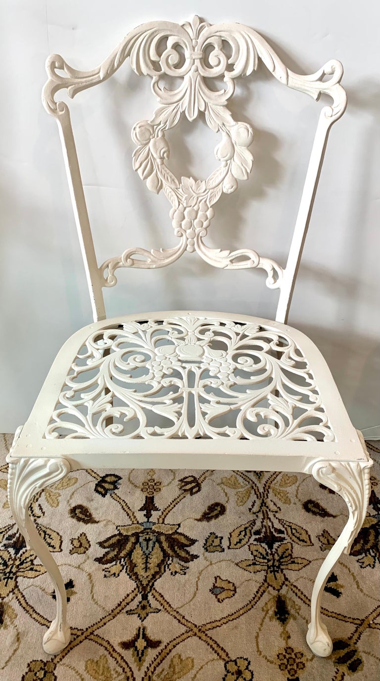 Signed Molla White Cast Aluminum 7 Pc Patio Dining Set, Table and 6