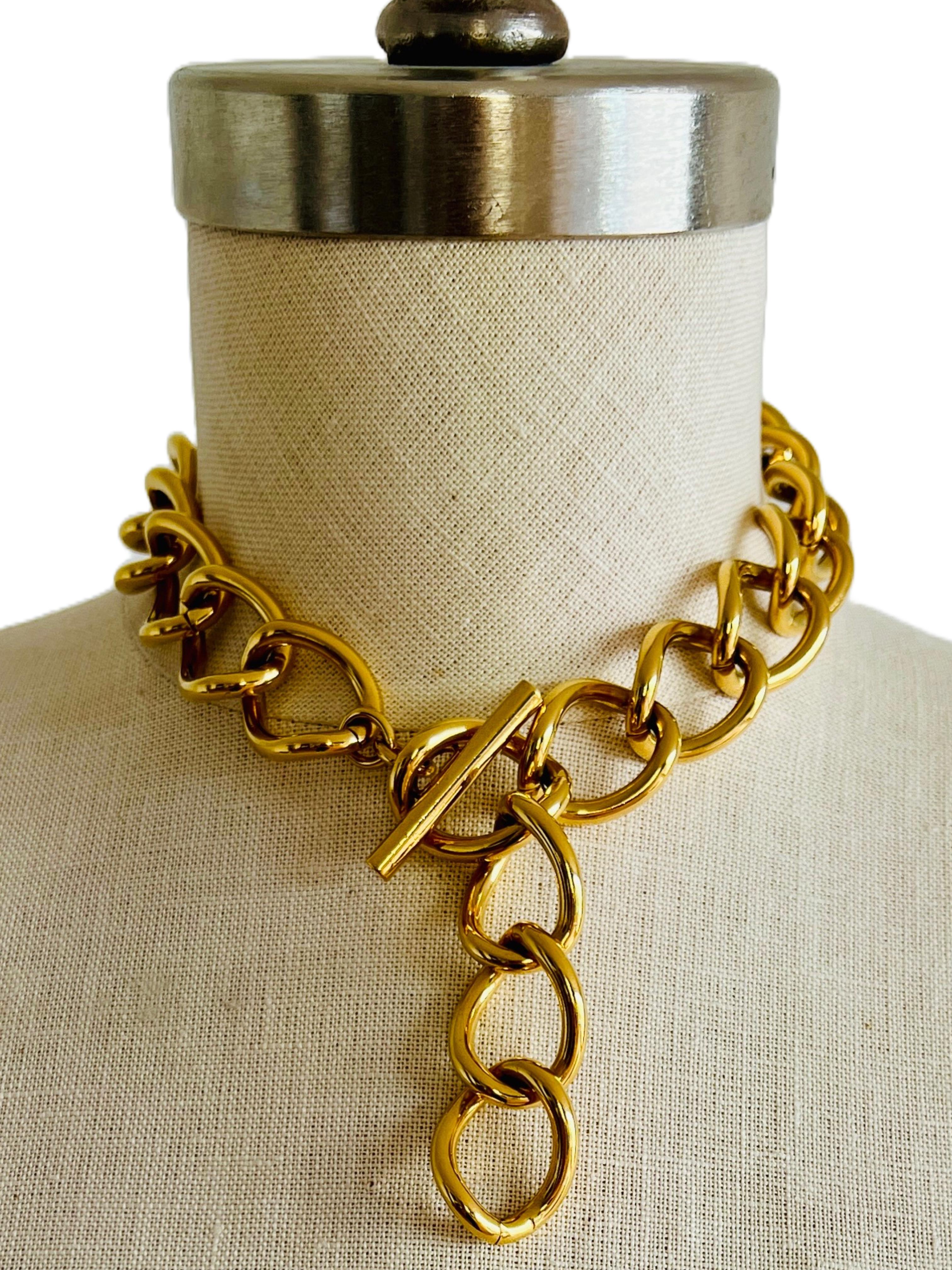Modern Signed Monet Necklace Toggle T-Bar Chain Choker Bold Chunky Heavy Statement