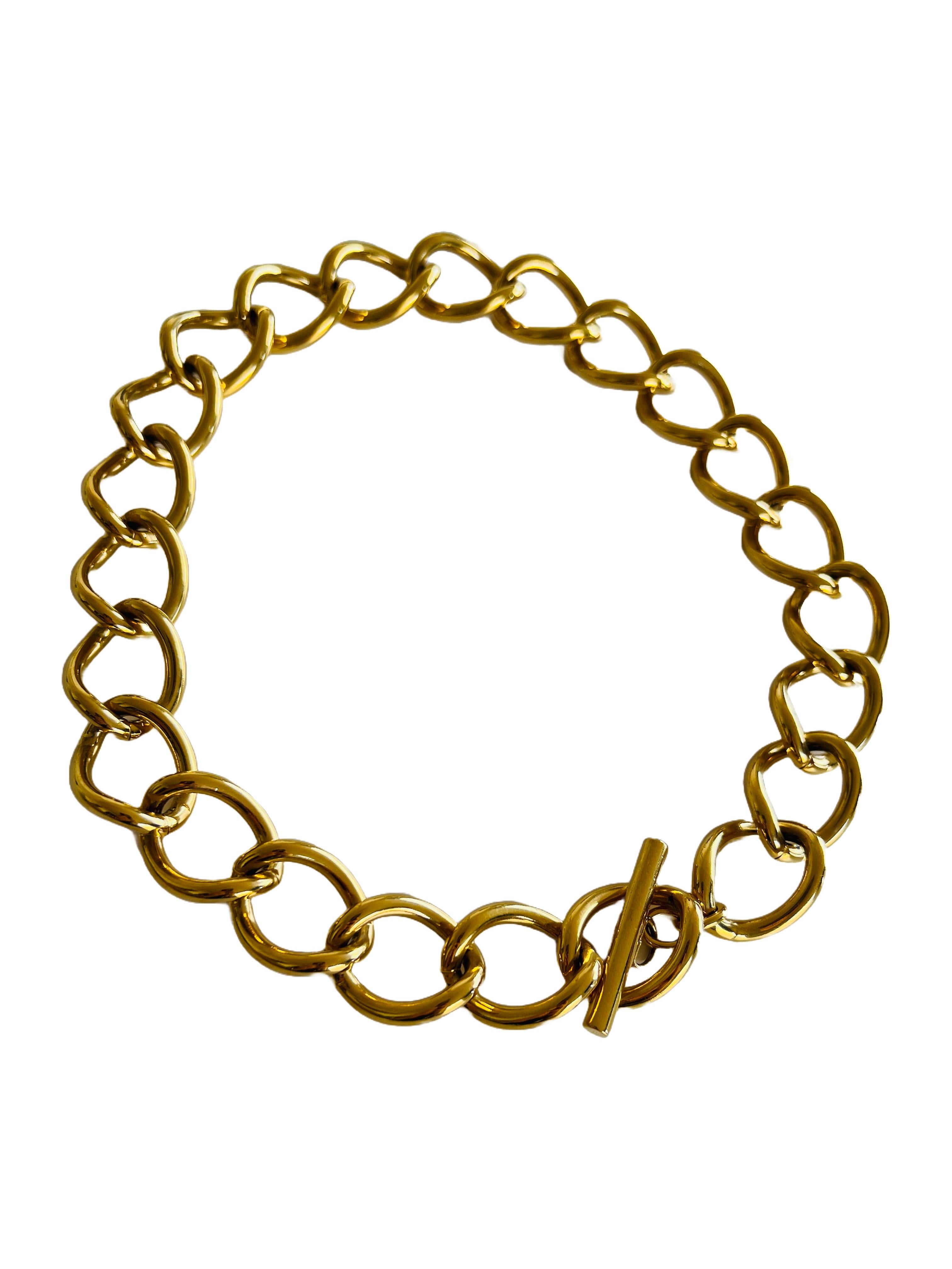 Women's Signed Monet Necklace Toggle T-Bar Chain Choker Bold Chunky Heavy Statement