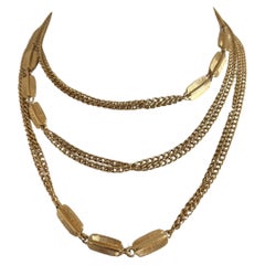 Signed Monet Statement 55" Long Gold Curb Multi Chain Choker Layered Necklace