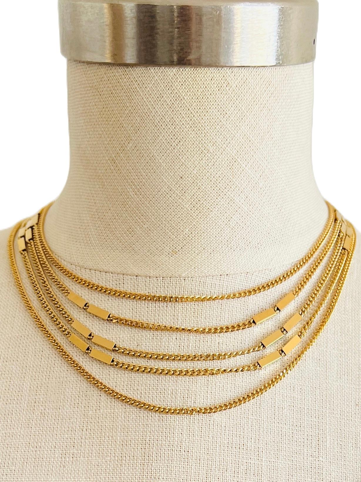Signed Monet Statement Gold Curb 5 Multi Chain Choker Layered Necklace In Excellent Condition For Sale In Sausalito, CA