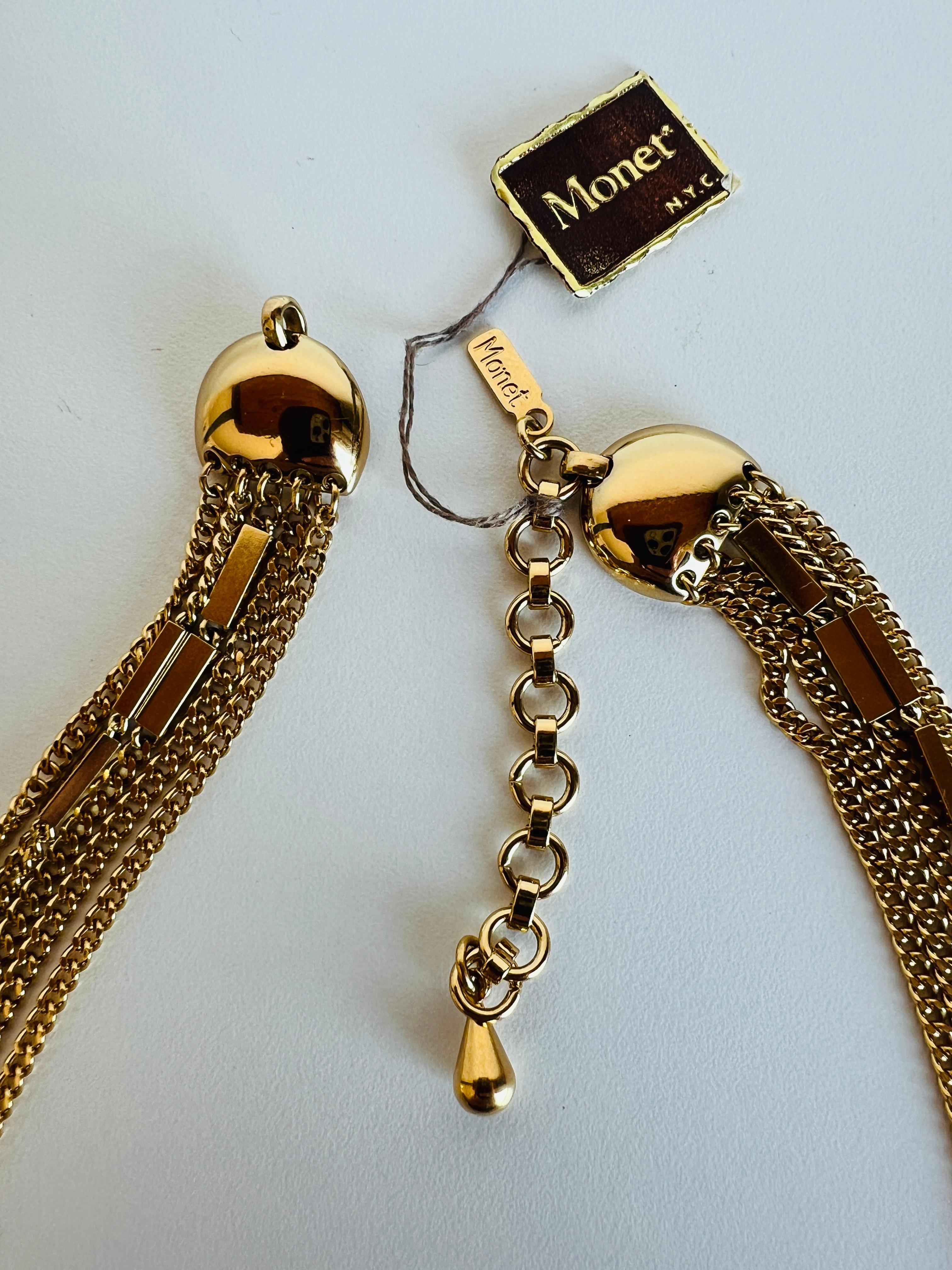 Signed Monet Statement Gold Curb 5 Multi Chain Choker Layered Necklace For Sale 2