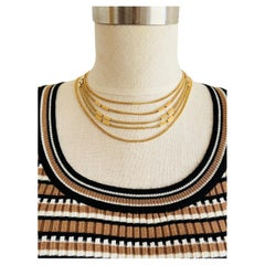 Signed Monet Statement Gold Curb 5 Multi Chain Choker Layered Necklace