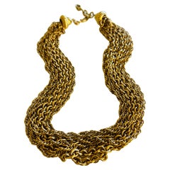 Signed Monet Heavy 168g Gold Plate Rolo 6 Multi Chain Choker Layered Necklace