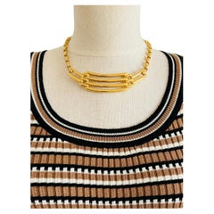 Signed Monet Statement Modern Gold Cable Chain Choker Collar Necklace Adjustable