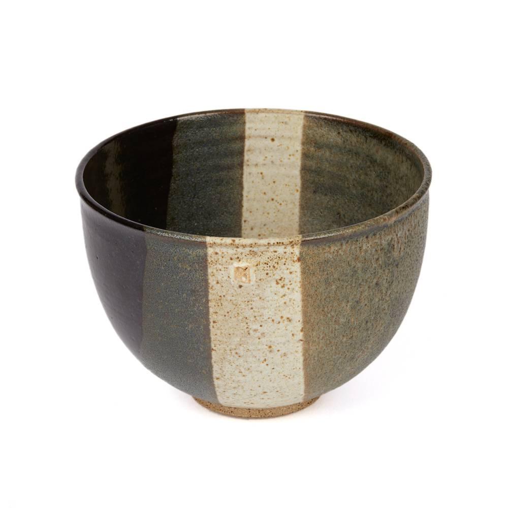 Glazed Signed Monochrome Stripe Design Studio Pottery Bowl, 20th Century