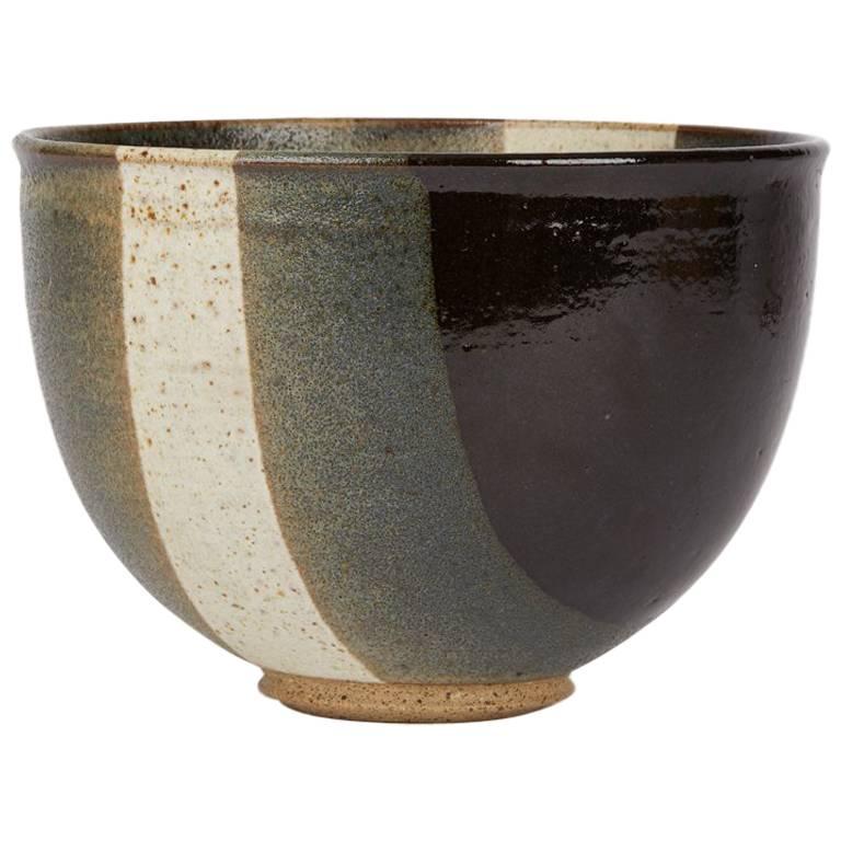 Signed Monochrome Stripe Design Studio Pottery Bowl, 20th Century