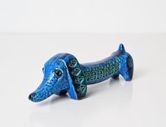 Signed Montelupo for Bitossi Sausage Dog in Blue "Rimini" Ceramic, Italy 1960s