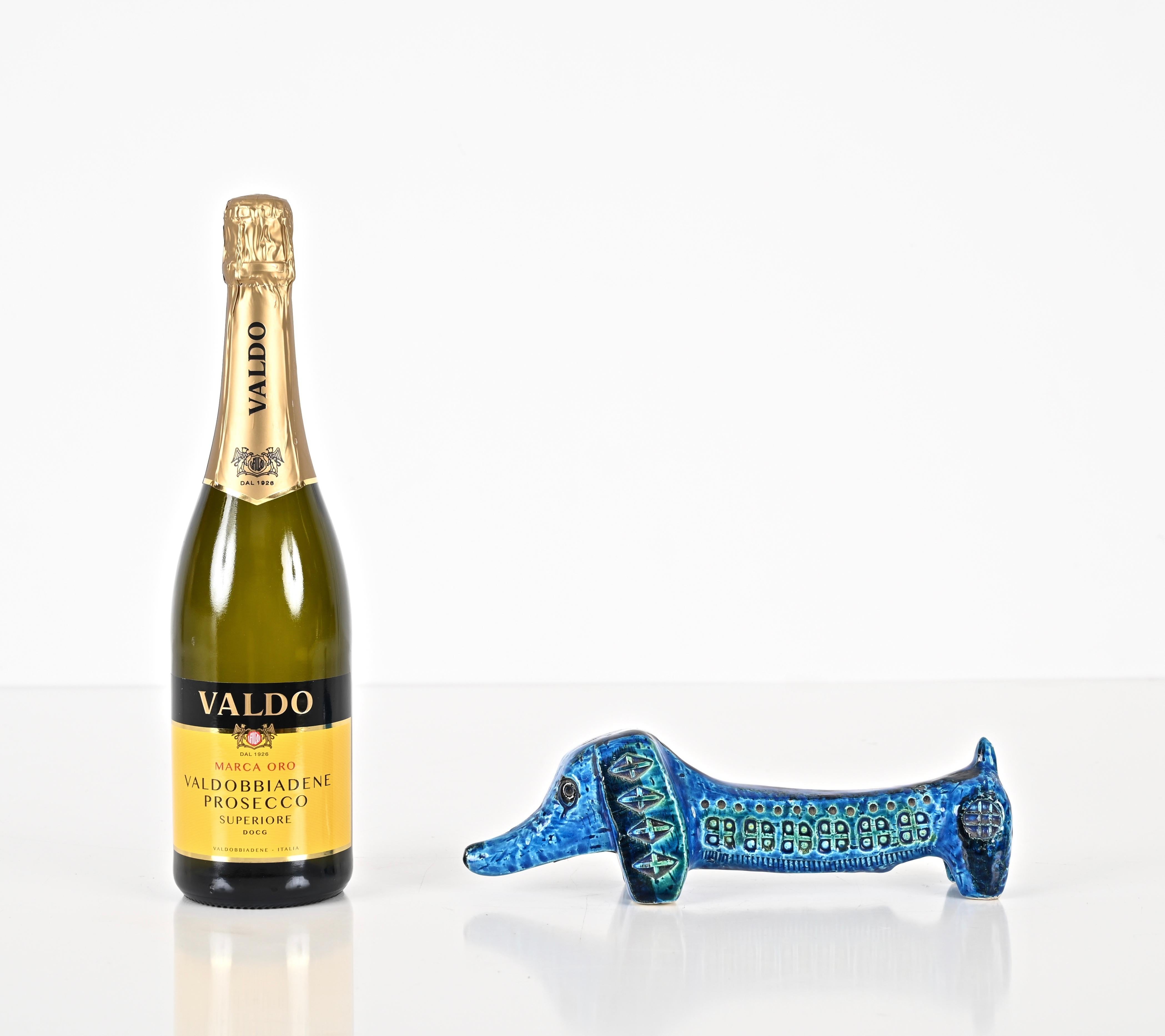 Mid-Century Modern Signed Montelupo for Bitossi Sausage Dog in Blue 