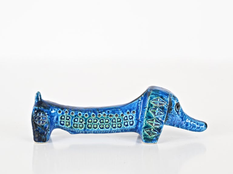 Signed Montelupo for Bitossi Sausage Dog in Blue 
