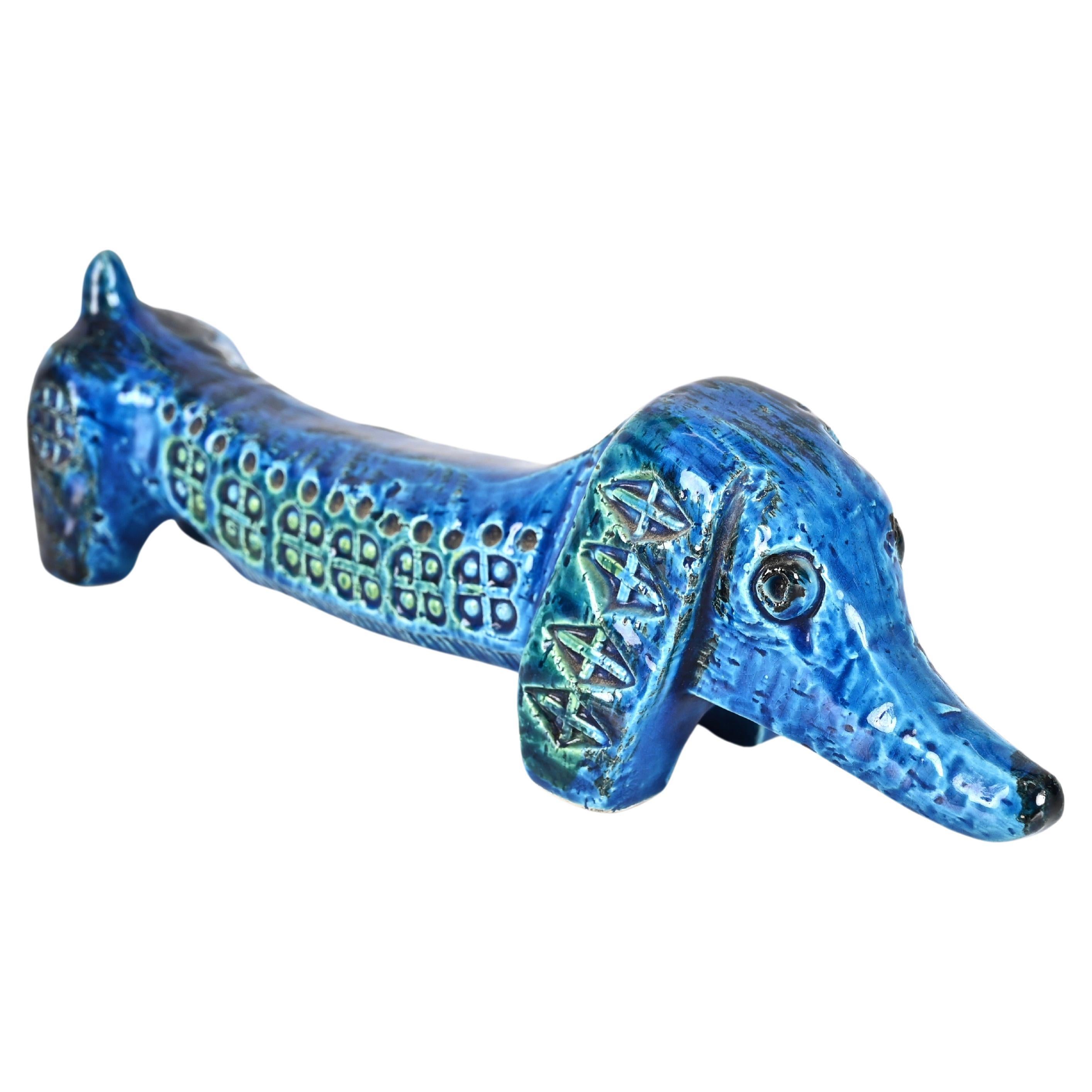 Signed Montelupo for Bitossi Sausage Dog in Blue "Rimini" Ceramic, Italy 1960s   For Sale