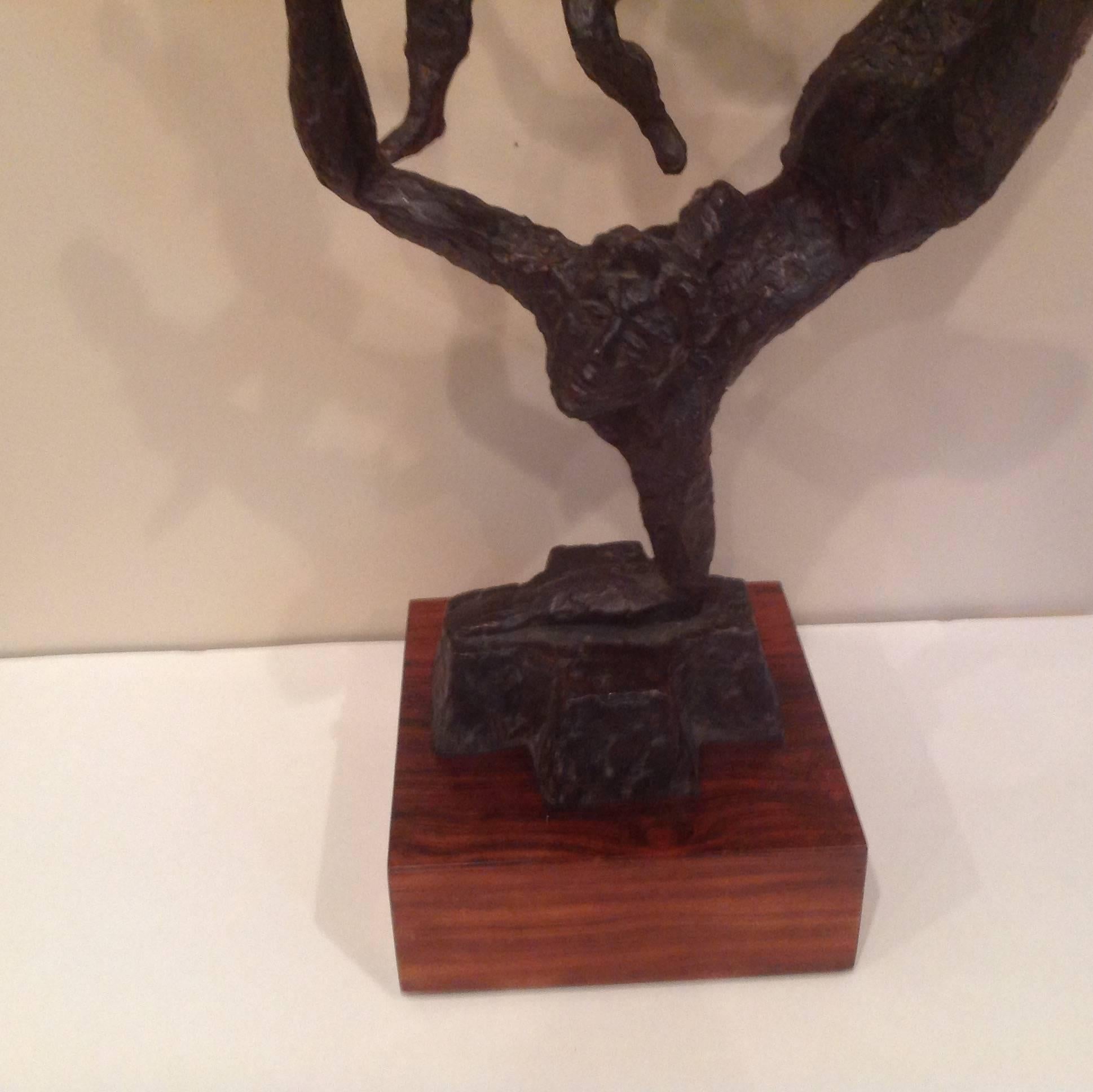 American Signed Monumental Chaim Gross Acrobat Sculpture with Original Rotating Stand