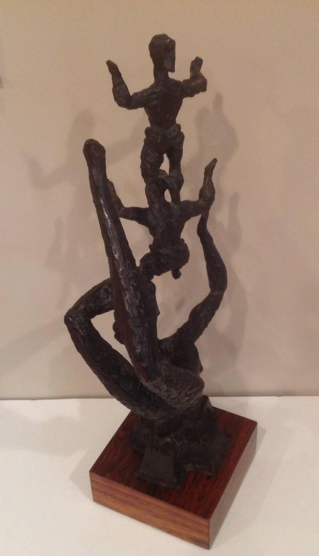 Signed Monumental Chaim Gross Acrobat Sculpture with Original Rotating Stand In Excellent Condition In Keego Harbor, MI
