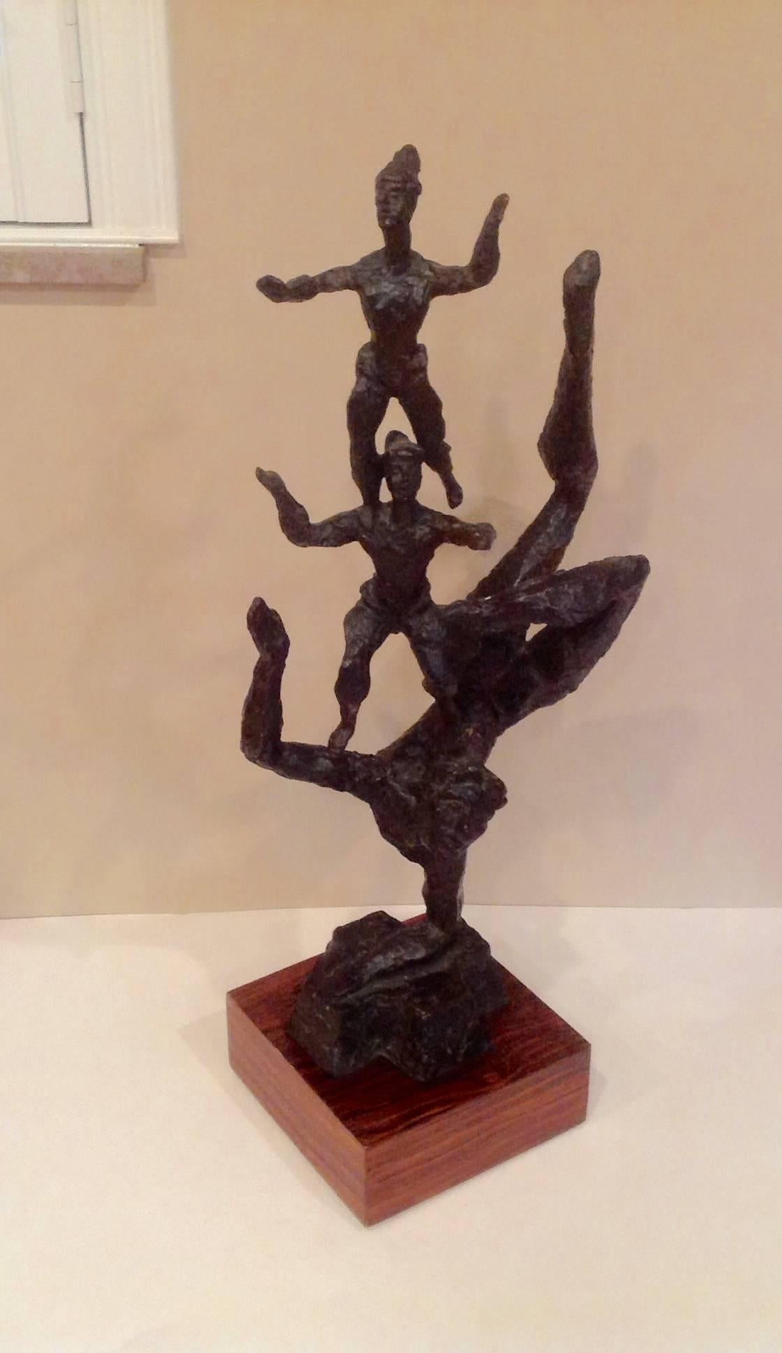 Signed Monumental Chaim Gross Acrobat Sculpture with Original Rotating Stand 1