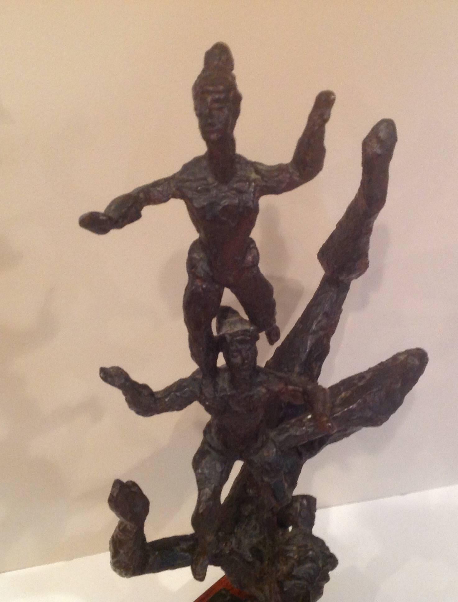 Signed Monumental Chaim Gross Acrobat Sculpture with Original Rotating Stand 3