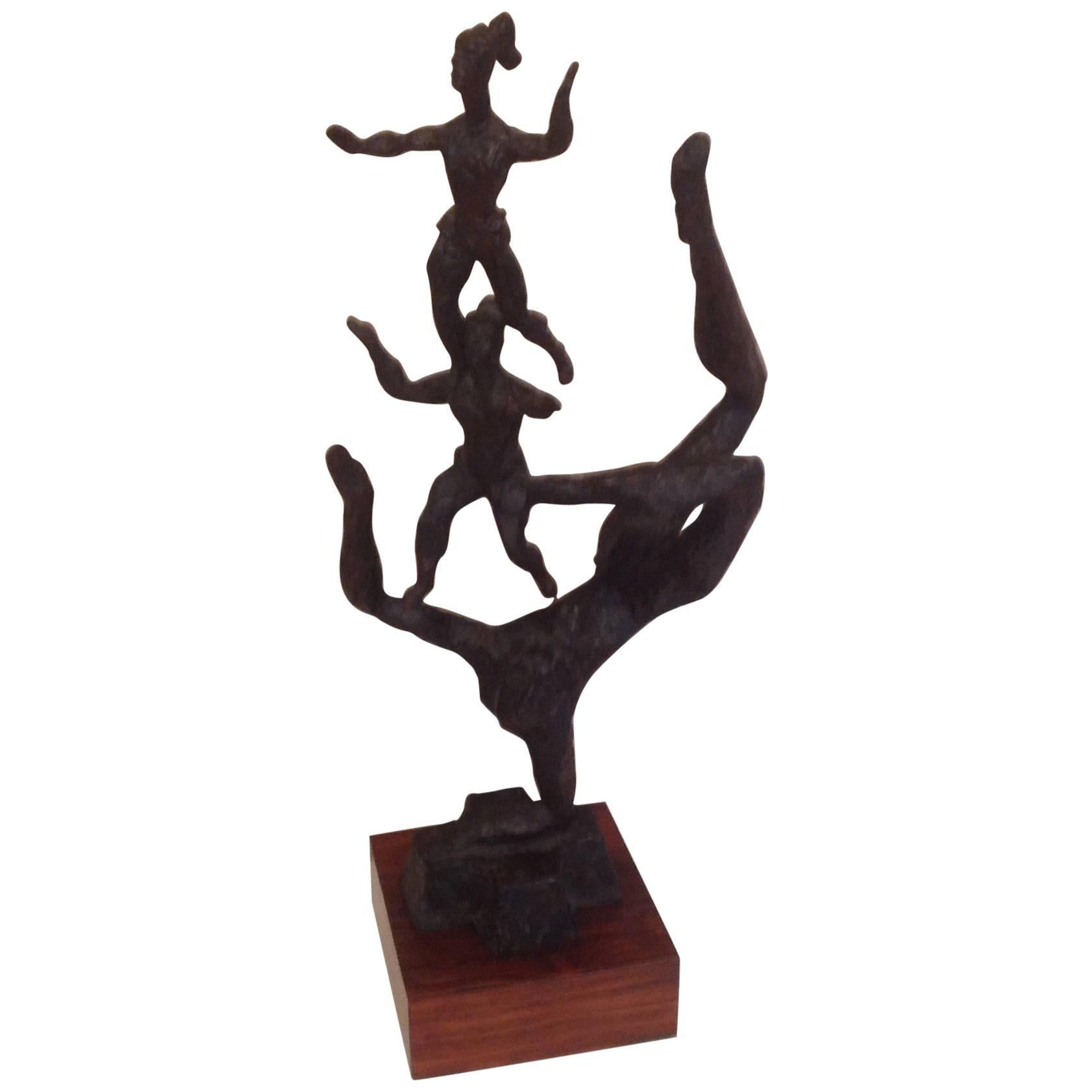 Signed Monumental Chaim Gross Acrobat Sculpture with Original Rotating Stand